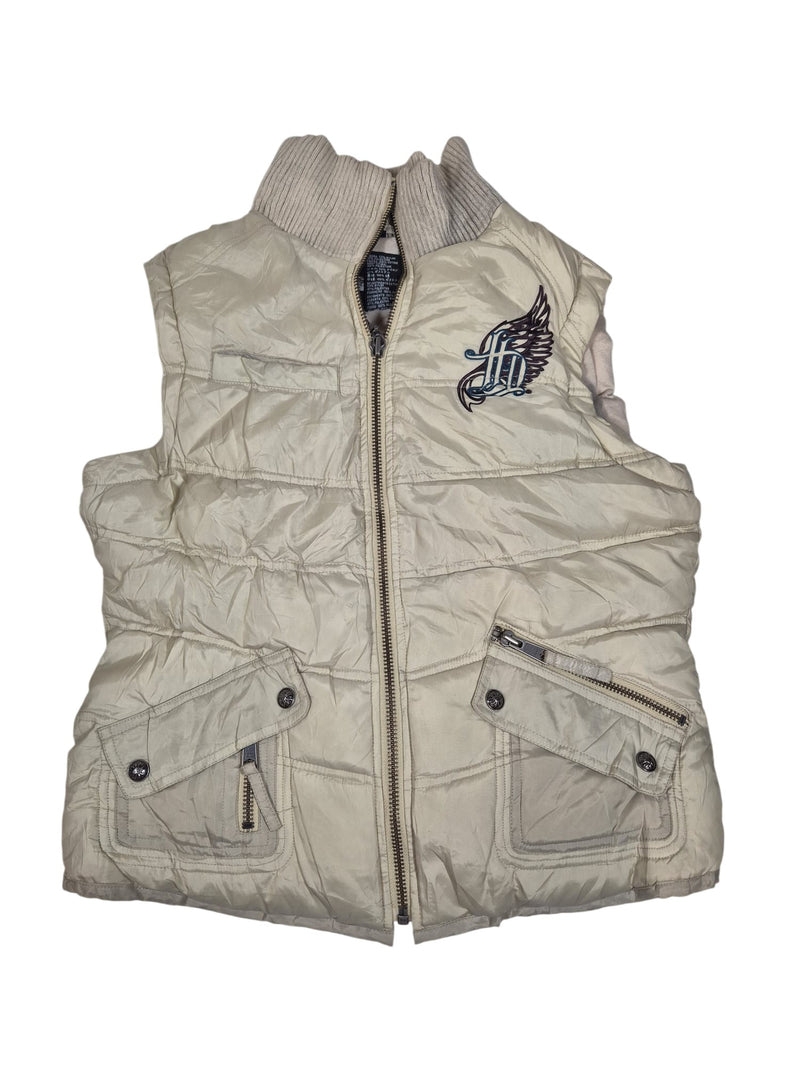 Harley-Davidson Womens Puffer Vest Gilet Cream Embroidered Wings Logo Size M
