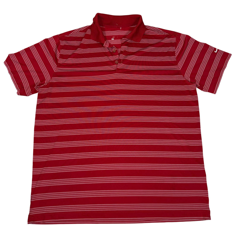 Nike Golf Polo Shirt Mens XL Red White Striped Dri-Fit Performance Short Sleeve