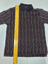 IZOD Golf Polo Shirt Black Leaf Print Double Mercerized Cotton Size M
