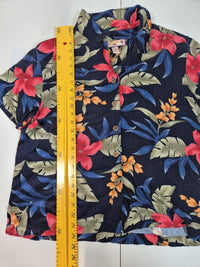 Caribbean Joe Tropical Floral Shirt Navy Rayon Button Up Size XL