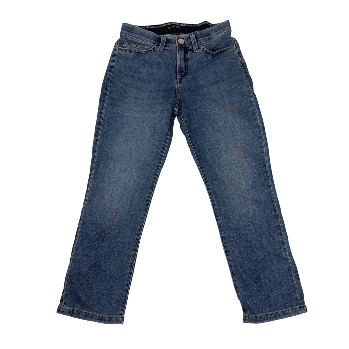 Lee Regular Fit Mid Rise Straight Leg Jeans Flex Motion Stretch Blue Size 2 Medium