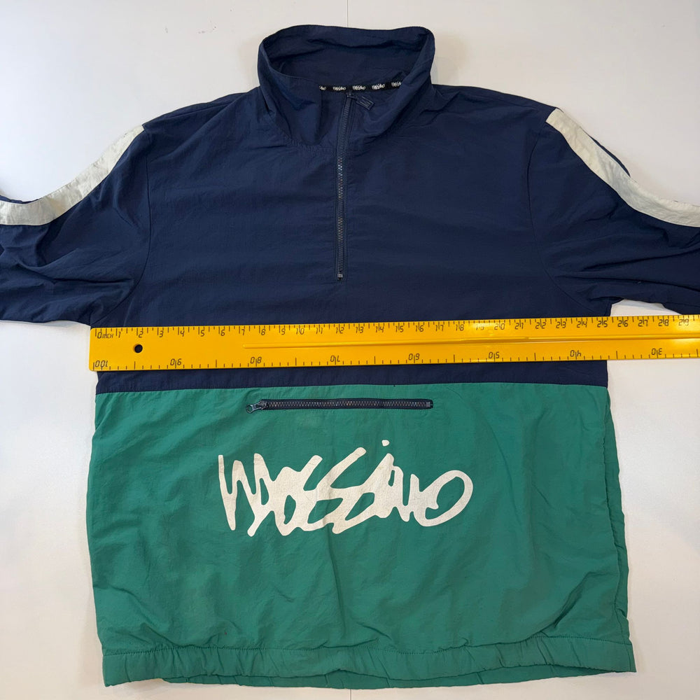 Vintage Mossimo Windbreaker Jacket XL Blue Green Pullover 1/4 Zip Spell Out Logo Y2K