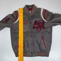 Redskins Leather Varsity Jacket Grey Burgundy College Patch Size L