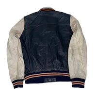 Redskins Genuine Leather Varsity Jacket Navy Cream Contrast Size M