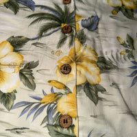 Havana Jack's Cafe Cream Yellow Hawaiian Shirt Coconut Buttons Petite Size PS
