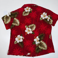 Pacific Legend Hawaiian Shirt Red Hibiscus Floral Womens Size M Cotton