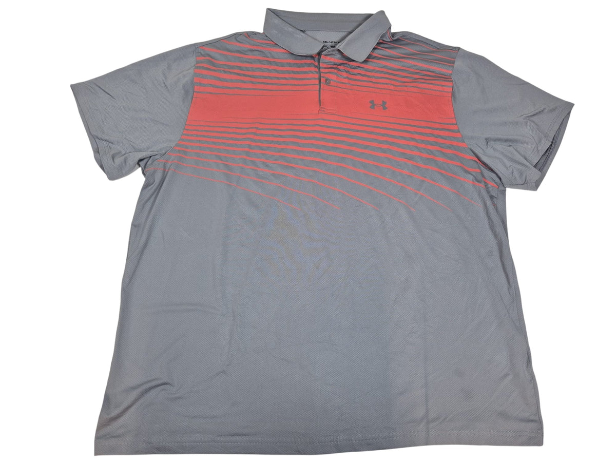 Under Armour Performance Golf Polo Shirt Grey Coral Stripe Mens 4XL Loose Fit