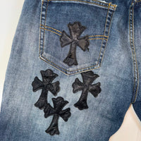 Chrome Hearts Cross Patch Jeans Blue Distressed Denim 34x30 Gothic Luxury Y2K