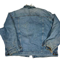 Carhartt Blanket Lined Denim Trucker Jacket Light Wash Plaid Size 2XL