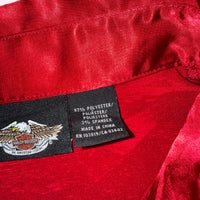 Harley-Davidson Satin Fitted Shirt Embroidered Cuffs Red Size L