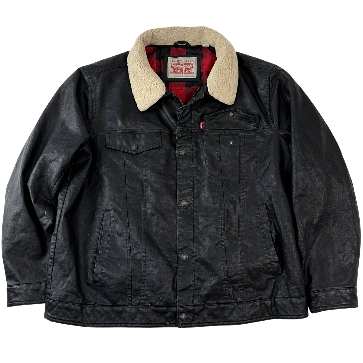 Vintage Levi's Sherpa Collar Faux Leather Trucker Jacket – Men's 2XL