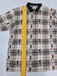 Natural Issue Polo Shirt Tartan Check Golfer Print Novelty Cotton Size XL