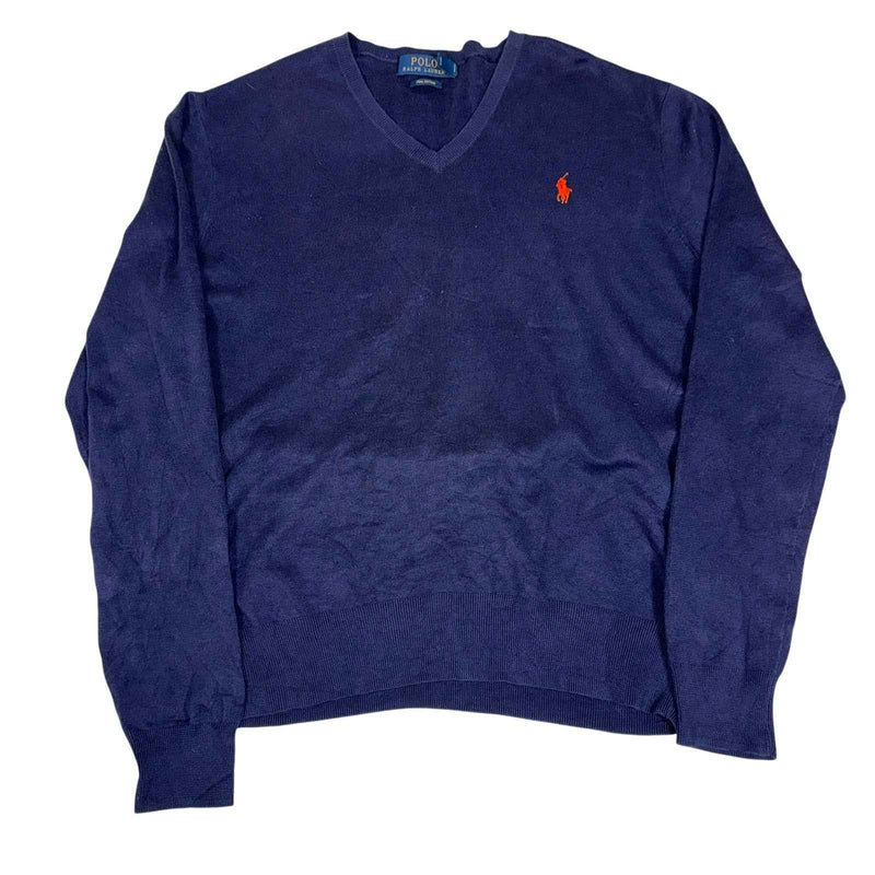 Polo Ralph Lauren Pima Cotton V-Neck Jumper Navy Blue Mens Size M