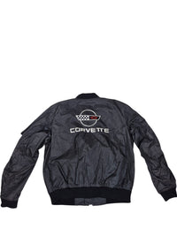 Corvette Embroidered Bomber Jacket Black Nylon Racing Logo Size L