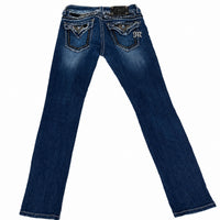 Miss Me Embellished Straight Leg Jeans Dark Blue Sequin Pockets 27