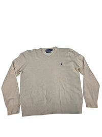Polo Ralph Lauren Lambswool V Neck Jumper Sweater Cream Navy Pony Size XL