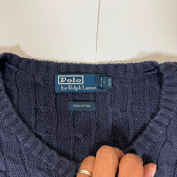 Polo Ralph Lauren Cable Knit Jumper Navy V-Neck Cotton Mens Size XXL