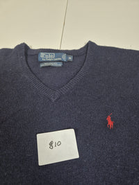 Polo Ralph Lauren Lambswool V Neck Jumper Sweater Navy Red Pony Mens Size M