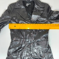 Bebe Genuine Leather Trench Coat Black Fitted Longline Size XS