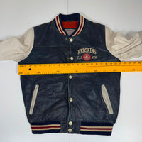 Redskins Genuine Leather Varsity Jacket Navy Cream Contrast Size M