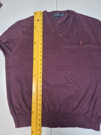 Polo Ralph Lauren Pima Cotton V Neck Jumper Sweater Burgundy Plum Size XL