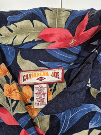 Caribbean Joe Tropical Floral Shirt Navy Rayon Button Up Size XL