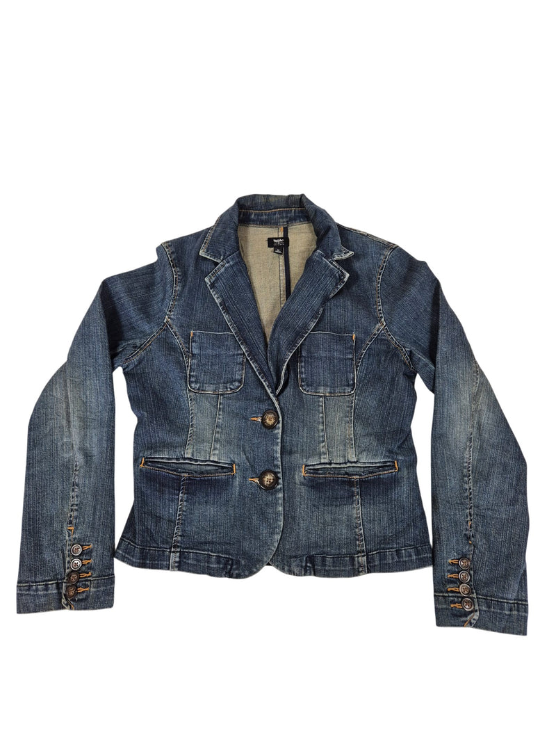 Mossimo Fitted Denim Blazer Jacket Faded Whiskered Wash Y2K Size M